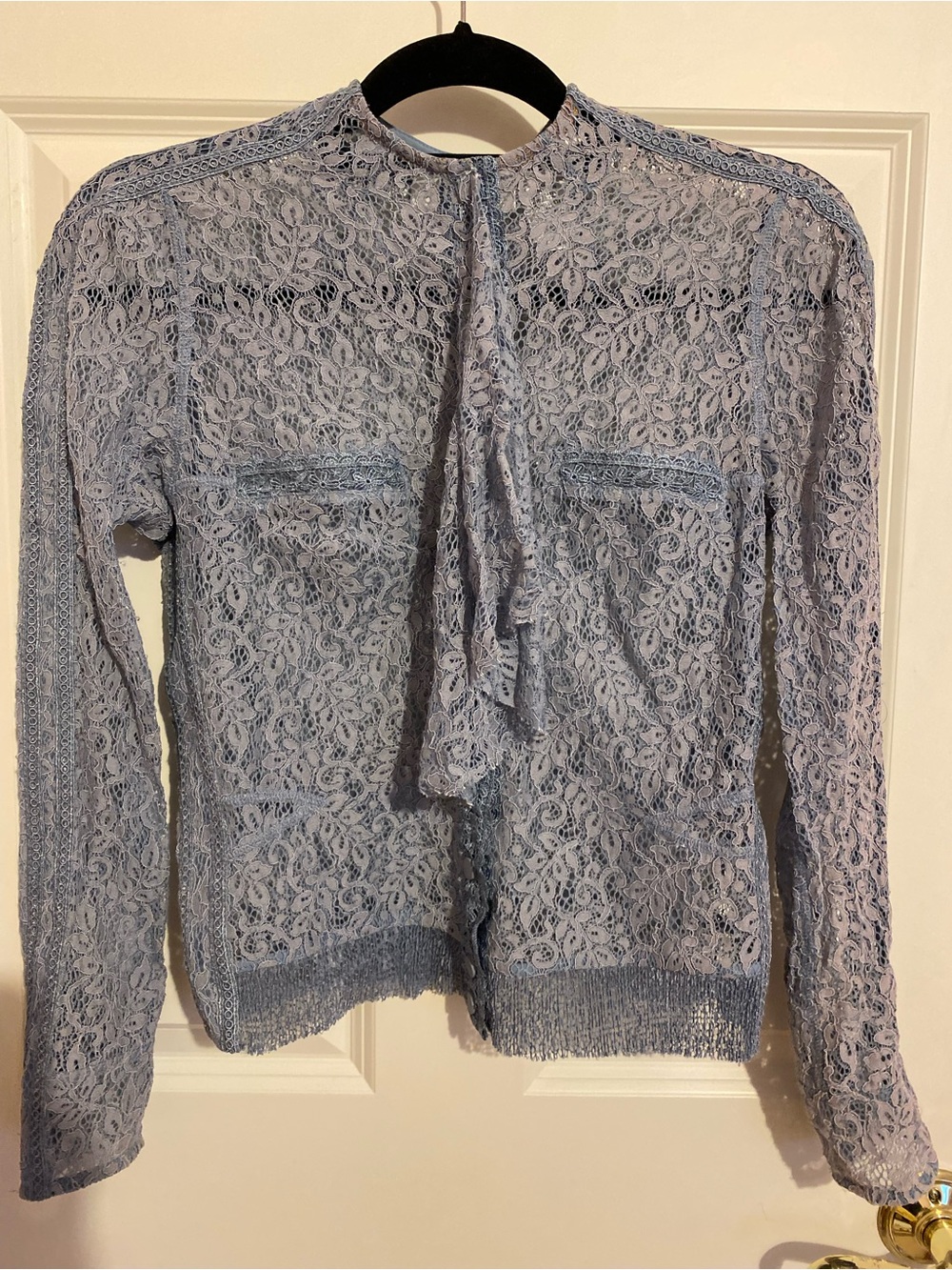 Byron Lars Beauty Mark blue lace button-front jacket, womens size 6